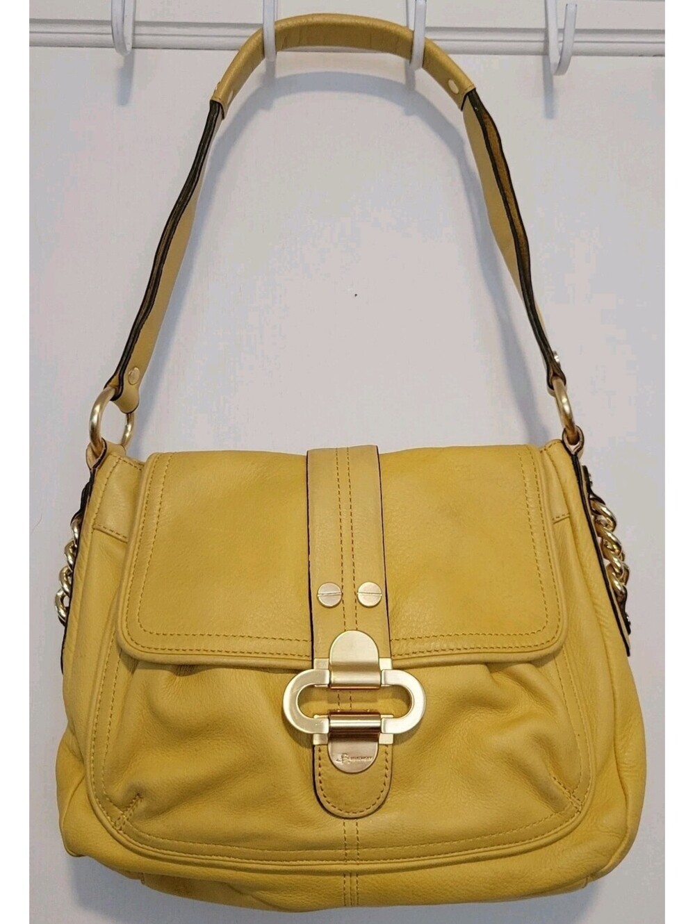 B MAKOWSKY Yellow Buttery Soft Leather Shoulder Bag Satchel Animal Print Lining